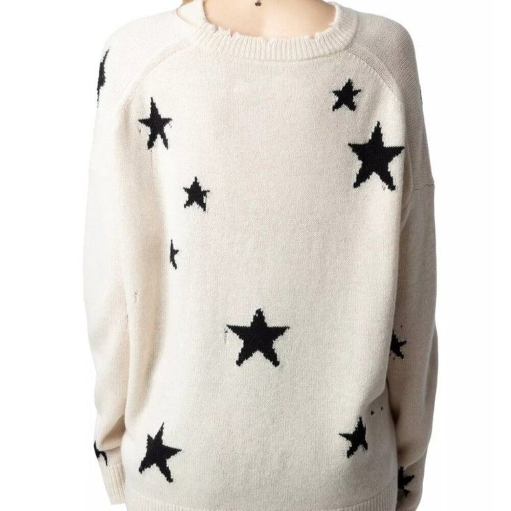 Zadig & Voltaire Markus Stars Cashmere Sweater Black White Size L Unisex $598 - Picture 3 of 11